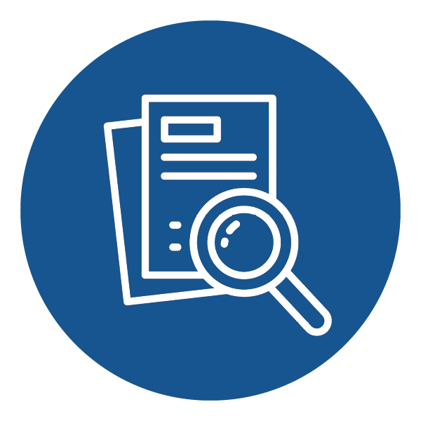 An icon of a document with a search.